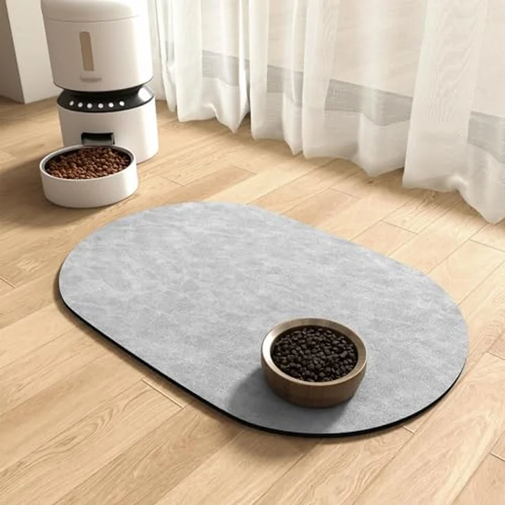 HAOLESHITE Napfunterlage für Hunde und Katzen, saugfähige und rutschfeste Futtermatte in Hell Grau, 43 x 70 cm – Bild 1