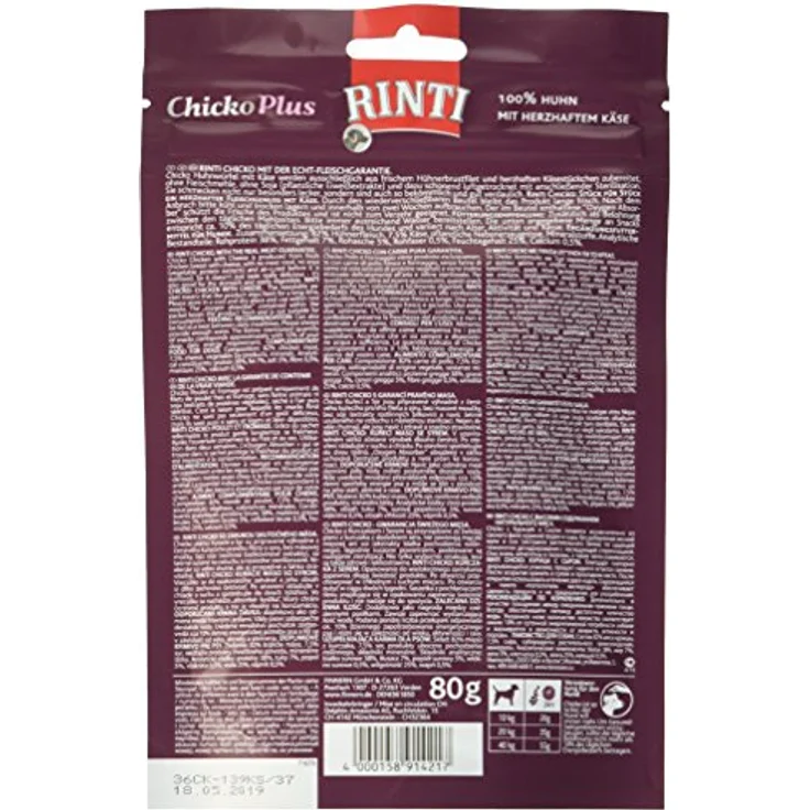 Rinti RINTI Chicko Plus Käsewürfel mit Huhn, 100% Huhnfilet, 12x80g, fettarm und gut verdaulich – Bild 2