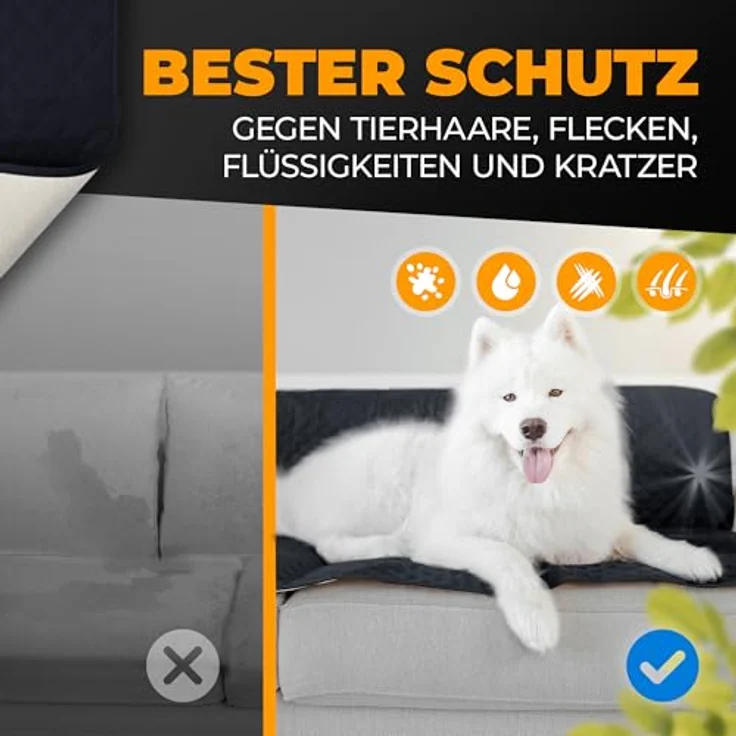 SympaTierisch wasserdichte Hundedecke, robuste Hundematte für Sofa & Bett, rutschfest, waschbar, 205 x 130 cm, schwarz – Bild 2