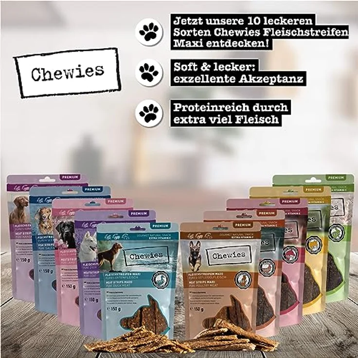 Chewies MAXI Fleischstreifen, Hundeleckerli aus 100% Wildfleisch, 150g, zuckerfrei & getreidefrei, getrocknete Kaustreifen, Made in Germany – Bild 3