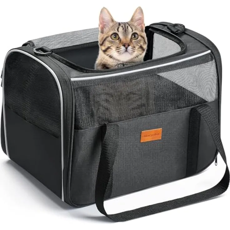 morpilot Katzentransportbox für Katzen und Welpen bis 5kg, geräumige Hundetasche mit Sicherheitsreißverschlüssen, atmungsaktives Mesh-Design, geeignet für Auto, Bahn und Flugzeug
