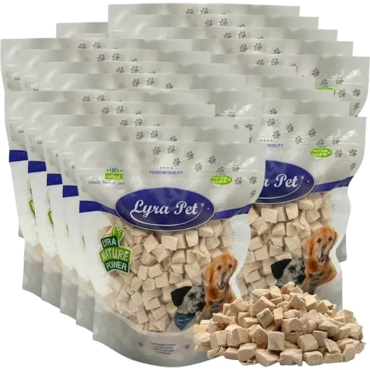 Lyra Pet® Hühnerbrustwürfel gefriergetrocknet, 5 kg (25x 200 g), fettarmer Snack für Hunde & Katzen
