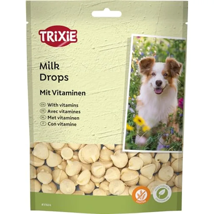 TRIXIE TX-31624 Milk Drops, Hundesnack mit wertvollen Vitaminen, 350g, wiederverschließbarer Beutel