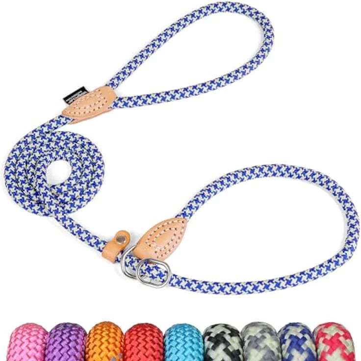 Grand Line Retrieverleine mit Zugstopp, 150 cm Moxonleine mit reflektierenden Elementen für sichere Kontrolle - 6mm, Blau-Grün – Bild 1