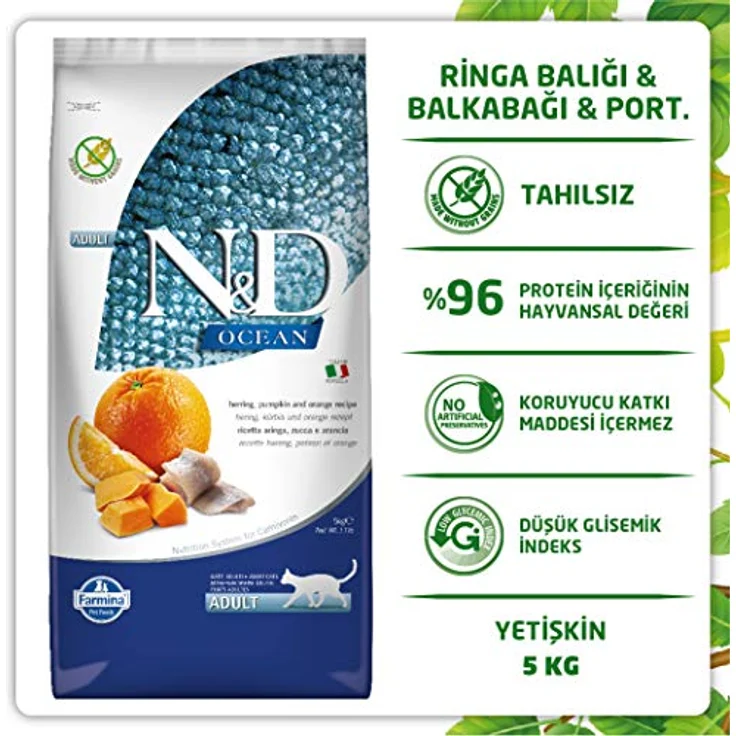 Farmina N&D Ocean Adult Pellets Katzenfutter, Trockenfutter mit Hering und Orange, hochwertig mit Vitaminen und natürlichen Antioxidantien, 5 kg, ohne Mais – Bild 3