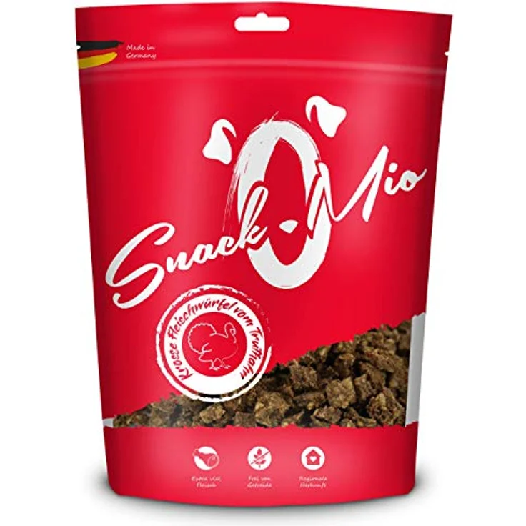 SNACKOMIO SnackOMio – Premium Hundesnack – 100% getreidefreie Truthahn Fleischwürfel, luftgetrocknet, 1 x 125g – Bild 1