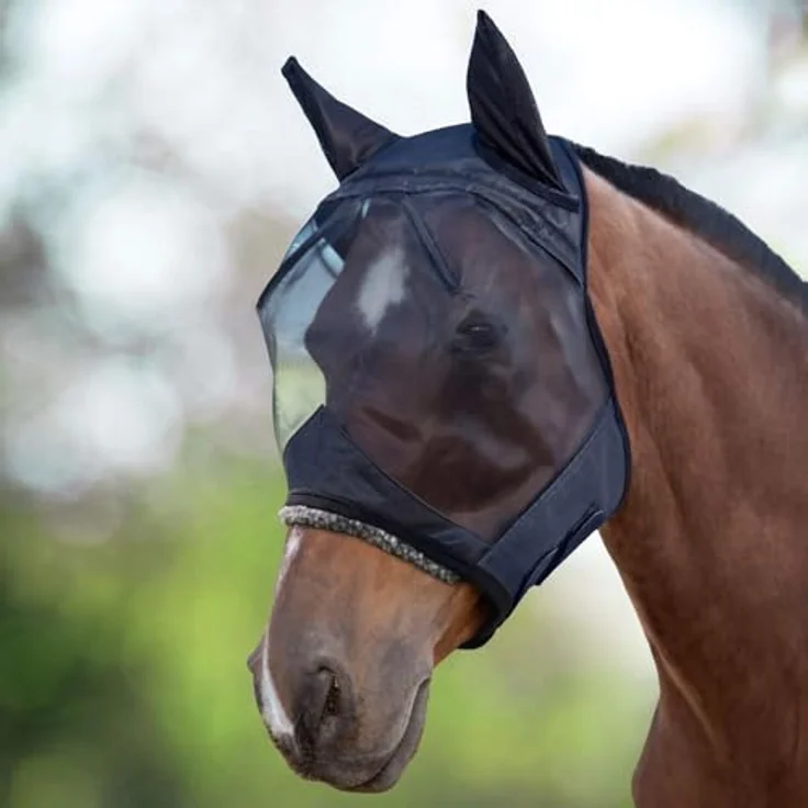 Harrison Howard CareMaster Midge-Proof Fleece Polsterung Pferde Fliegenmaske mit UV-Schutz und Ohrenschutz, Schwarz, Warmblut (L)