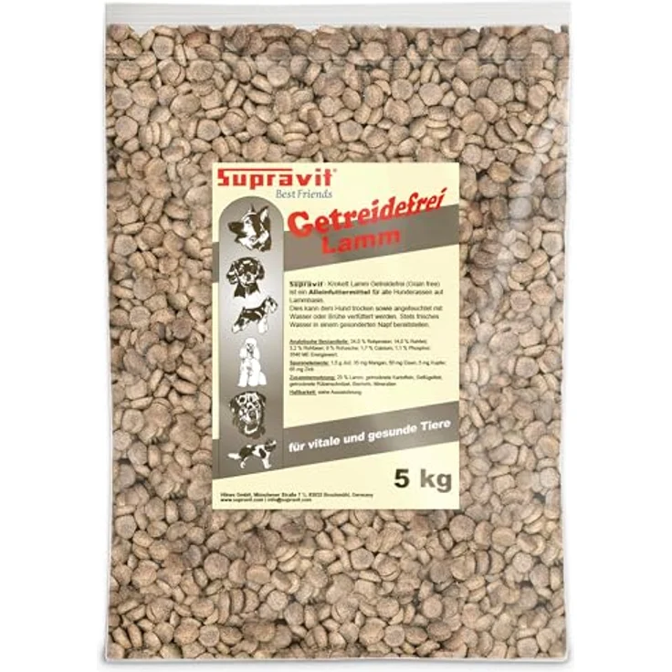 Supravit Hundefutter trocken, getreidefrei 5kg, Lamm und Kartoffeln, hohe Verträglichkeit, ideal für sensitive Hunde, feine Kroketten – Bild 1