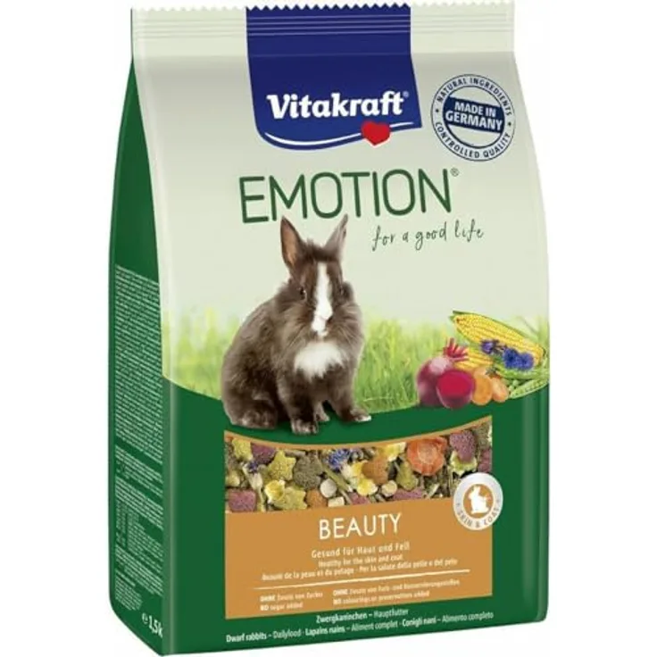 Vitakraft Emotion Beauty Zwergkaninchen, Kleintierfutter für Erwachsene, 600g, Mehrkomponenten