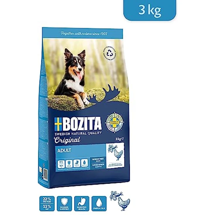 Bozita Hundefutter Original Adult Huhn, 3 kg weizenfreies Trockenfutter für Hunde mit normalem Aktivitätsniveau, ausgewogene Ernährung für gesunde und vitale erwachsene Hunde – Bild 2
