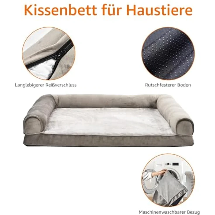 Amazon Basics Großes U-förmiges Hundebett/Sofa aus Schaumstoff mit abnehmbarem, waschbarem Bezug, Taupe, 91 x 69 x 17 cm – Bild 5