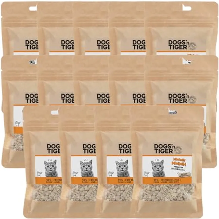 DOGS' n TIGER Mmmh Mmmh Ente, gefriergetrocknete Katzen Snacks mit 99% Entenbrustfilet, getreidefrei, 14x30g