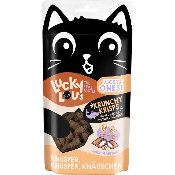 Lucky Lou Lucky Ones Krunchy Krisps, Katzensnack mit Huhn und Lachs, 60g, ohne Getreide und Zucker