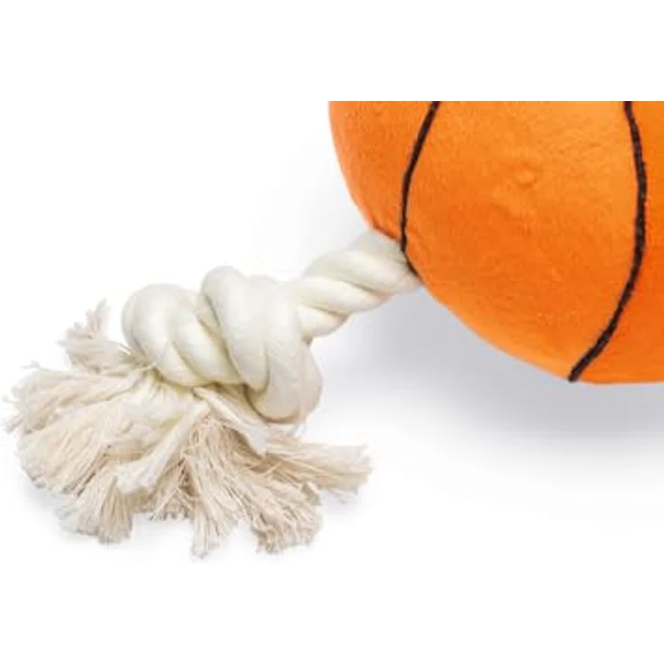 Beeztees Hundespielzeug Basketball mit Seil, weicher Plüschball und robuste Baumwollseile für Apportier- und Zerrspiele – Bild 2
