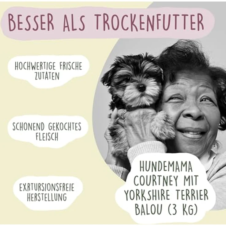Fidelis Gekochtes Frische-Menü für Hunde mit Ziege, Maniok, Karotten & Pfirsich, 400g Glas, 70% Fleischanteil, ungekühlt haltbar, ohne Zusätze – Bild 5