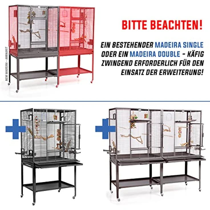 Montana Cages Erweiterungs-Modul für Sittichvoliere New Madeira Antik, 85 x 54 cm, inkl. Trennwand und Rollständer – Bild 2