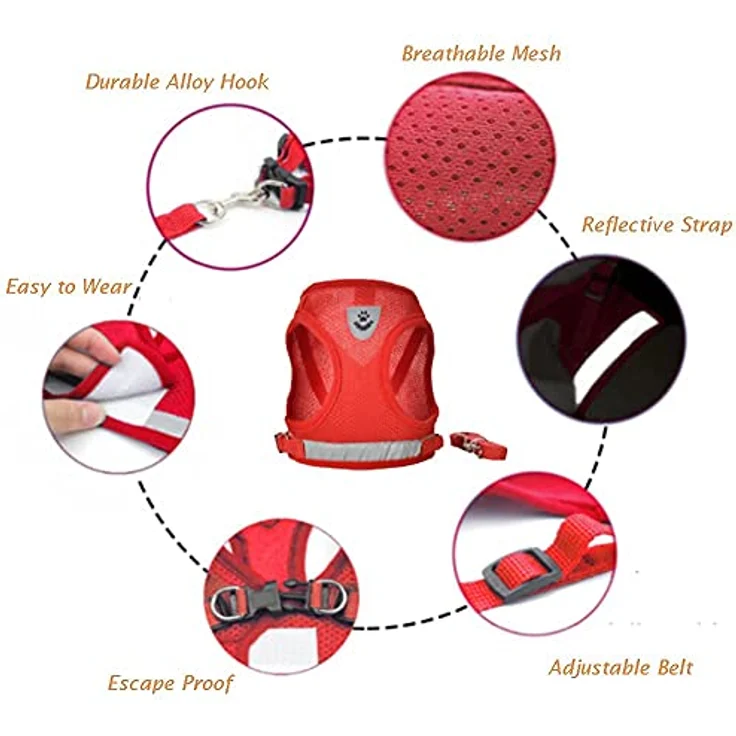 FEimaX Hundegeschirr und Leinen Set, weich gepolstert aus atmungsaktivem Mesh, reflektierend und verstellbar, ideal für Welpen und Katzen, geeignet für Gehen, Laufen und Training – Bild 3