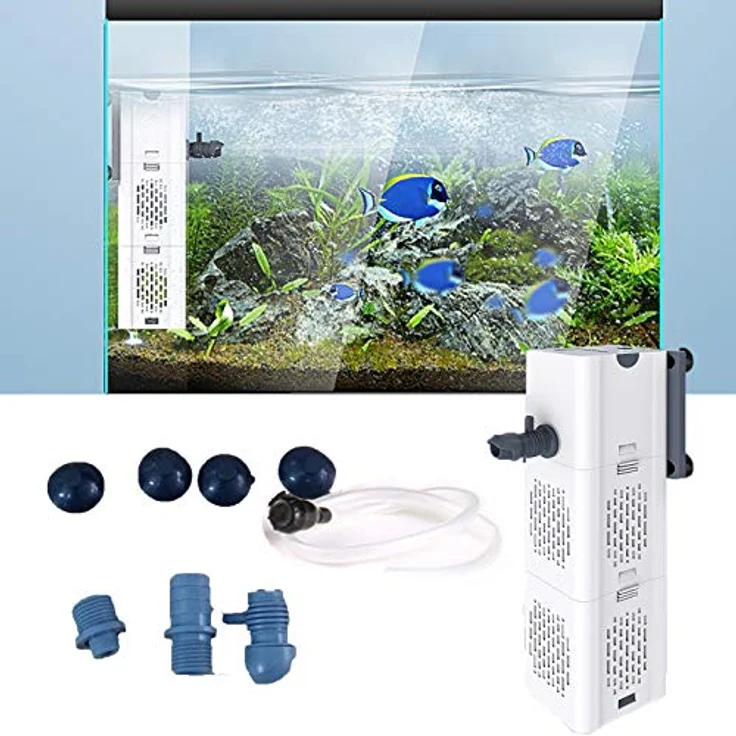 OsAtNb Leise Aquarium Innenfilter 4in1, 500-1800L/H mit 2 Filterschwämmen, Wasserpumpe, Sauerstoffbelüftung und Wave Maker für 20L-1500L Aquarien (15W, 1000L/H) – Bild 5