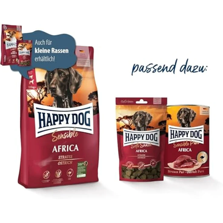 Happy Dog Sensible Africa Strauß, Hunde-Trockenfutter für ausgewachsene Hunde, 1 kg, ohne Getreide, mit Single Protein Strauß und glutenfreier Kartoffel – Bild 5