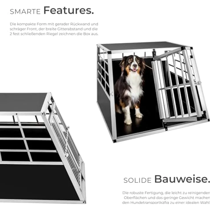 tectake® Doppel Hundebox Auto XL, Aluminium Transportbox für 2 Hunde, leicht und stabil, mit Trennwand - 97 x 90 x 69,5 cm – Bild 3