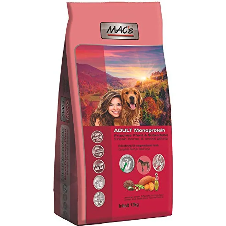MAC's Mono Pferd, Hunde-Trockenfutter mit hohem Fleischanteil, getreidefrei, 1 x 750 g, Made in Germany