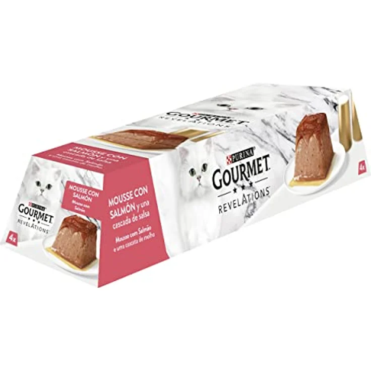 Gourmet Purina Revelations Mousse mit Sauce, Nassfutter für Katzen, Lachs, 100% vollwertig, 6 Packungen mit 4 Pyramiden à 57 g, 24 Stück – Bild 1