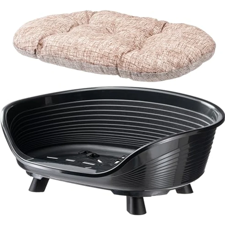 Ferplast Throne Hundebett & Katzenbett, erhöhtes Design mit Baumwollkissen, waschbar, atmungsaktiv und rutschfest, 70,5 x 52 x 28,5 cm, Schwarz – Bild 5