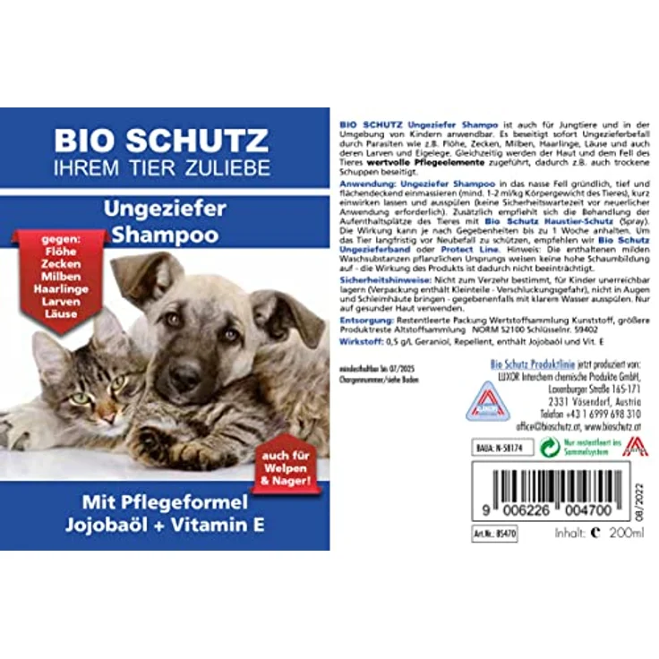 BIO SCHUTZ Ungeziefer Shampoo 200 ml, wirksam gegen Flöhe, Zecken, Milben, Haarlinge und Läuse, entfernt Larven und Eigelege – Bild 4