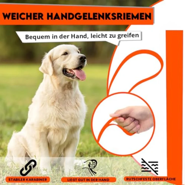 Loutep Biothane Schleppleine für Hunde, strapazierfähig, wasserdicht, 3m/5m/10m/15m/20m, mit 360° drehbarem Metallhaken, ideal für kleine, mittelgroße und große Hunde – Bild 2
