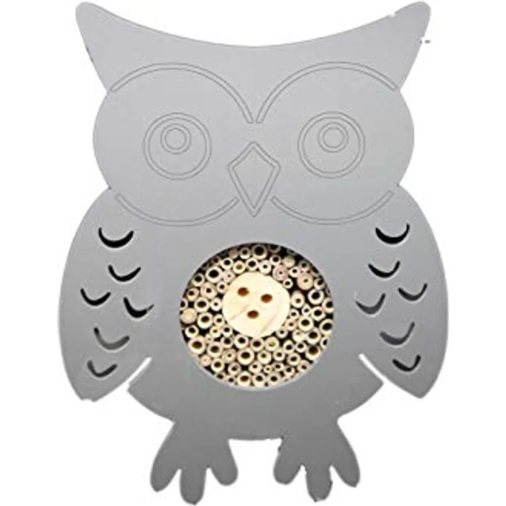 HTI-Line Insektenhotel Mina Eule, Gartendekoration aus Silber und Natur, 22,5 cm breit