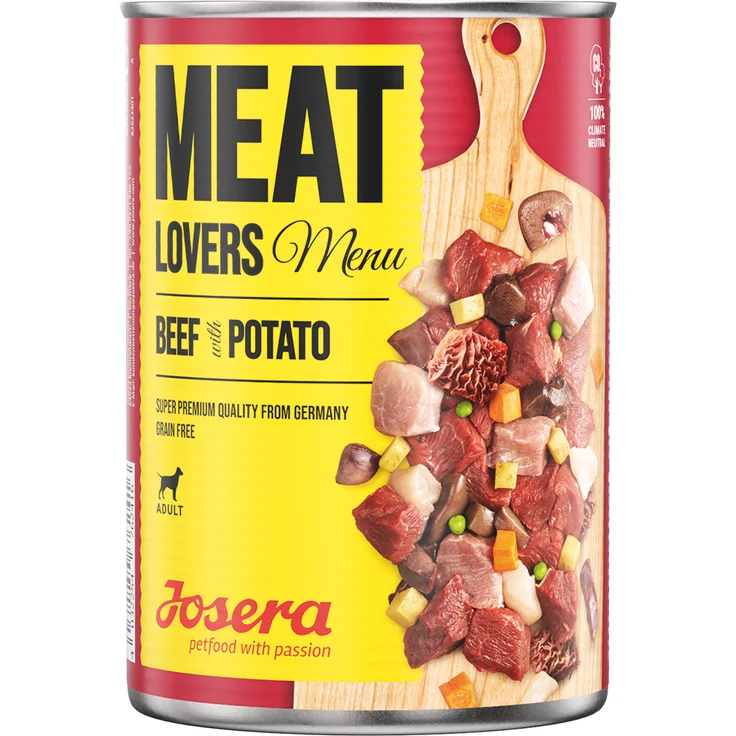 Josera Meatlovers Menü 6 x 800 g - Hundefutter mit Rind & Kartoffel, glutenfrei, ohne Zuckerzusatz, klimaneutral produziert