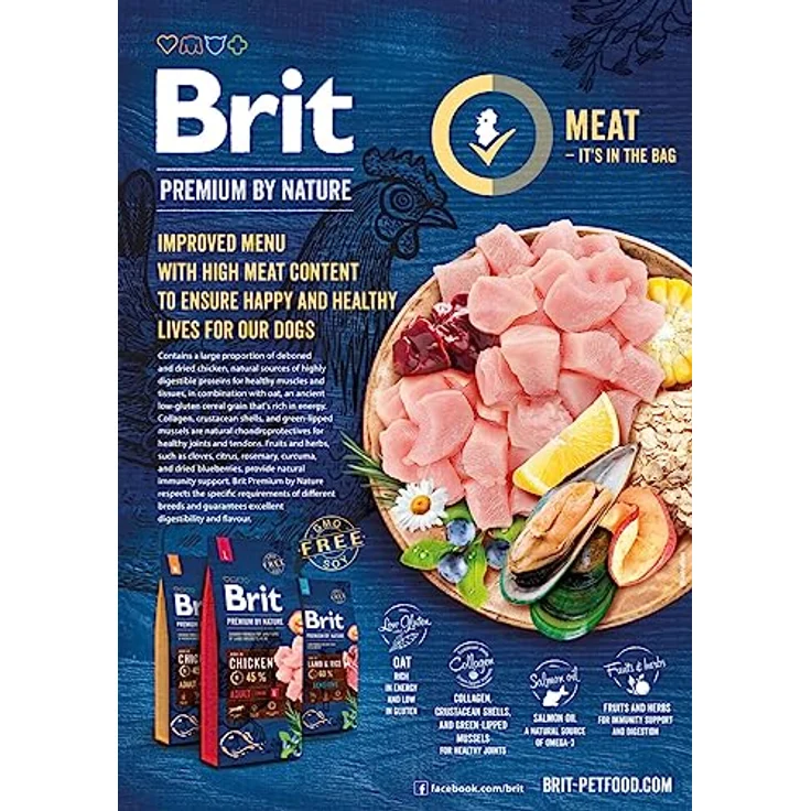 Brit Premium by Nature Adult M, Hunde-Trockenfutter mit wertvollen Inhaltsstoffen, 8kg – Bild 2