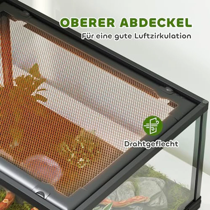 PawHut Glasterrarium für Reptilien, 60 x 45 x 32 cm, ausbruchsicherer Verschluss, belüftete Konstruktion, Schwarz – Bild 4