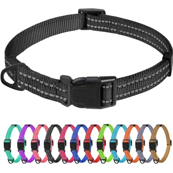 TagME Nylon Hundehalsband, Verstellbar und Reflektierend mit Sicherheitsschnalle für Extra Kleine Hunde, Schwarz, 1.5 cm Breite – Bild 1