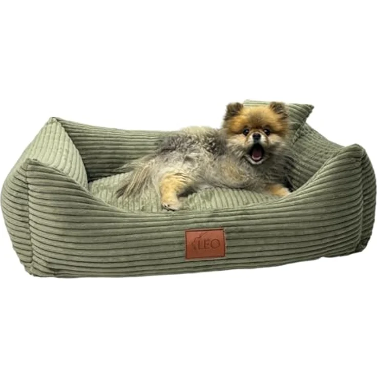 Leo4dog Hundebett Cord, Waschbarer Bezug, Anti-Rutsch, Olive, 115x90 für kleine bis große Hunde – Bild 4