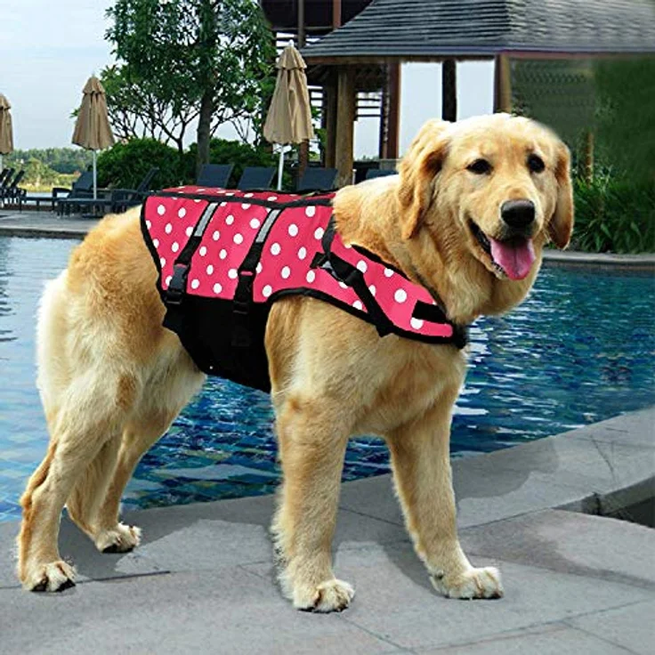 Izefia Hund Schwimmweste, Sicherheitsmantel mit Griff für kleine bis große Hunde, Rot Punkt, Größe M – Bild 4