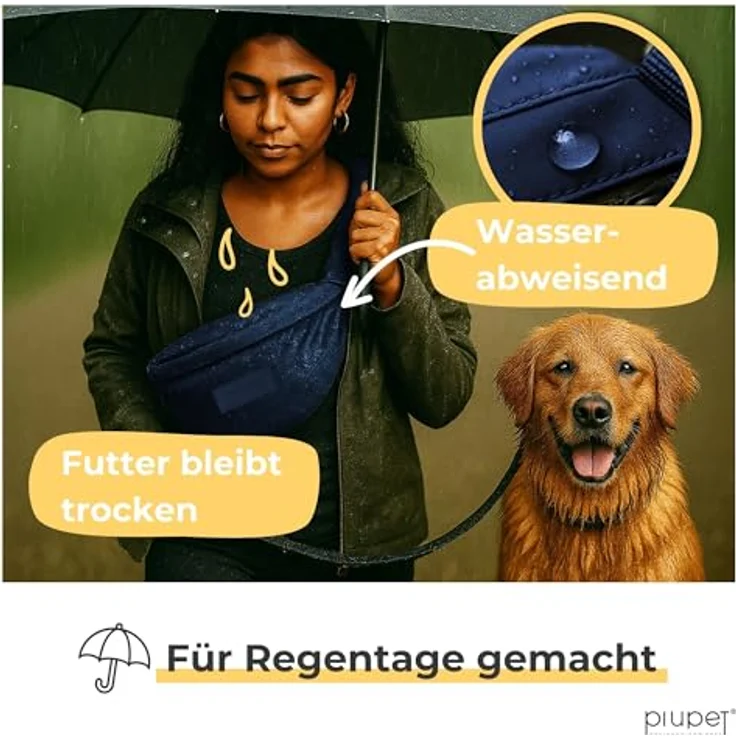 PiuPet® Leckerlitasche für Hunde, Wasserdichte Gassitasche mit 3 Reißverschlussfächern, 2-in-1 Bauchtasche und Umhängetasche, herausnehmbare Innentasche, Blau – Bild 5