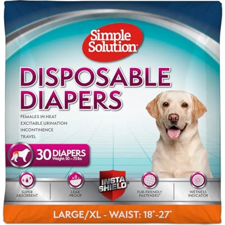 Simple Solution True Fit, Einweg-Hundewindeln für Hündinnen, super saugfähig mit Nässeindikator, L/XL (Taillenumfang 45,7–68,6 cm), 30 Stück