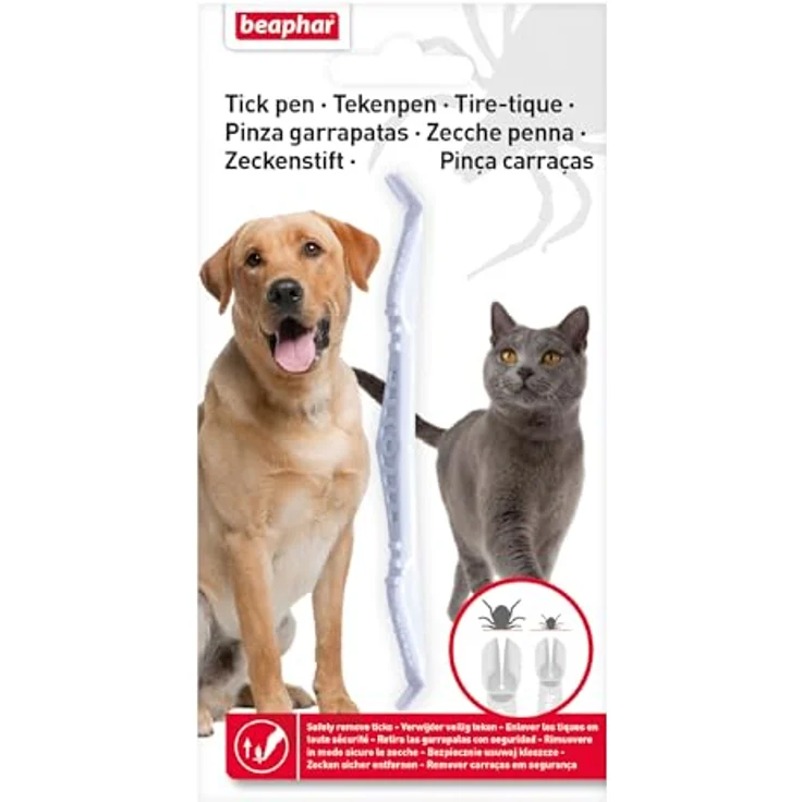 beaphar Zeckenstift für Hunde und Katzen, Doppelkopf-Fangschlitz für alle Zecken-Größen, wiederverwendbar, 12 cm, Weiß – Bild 1