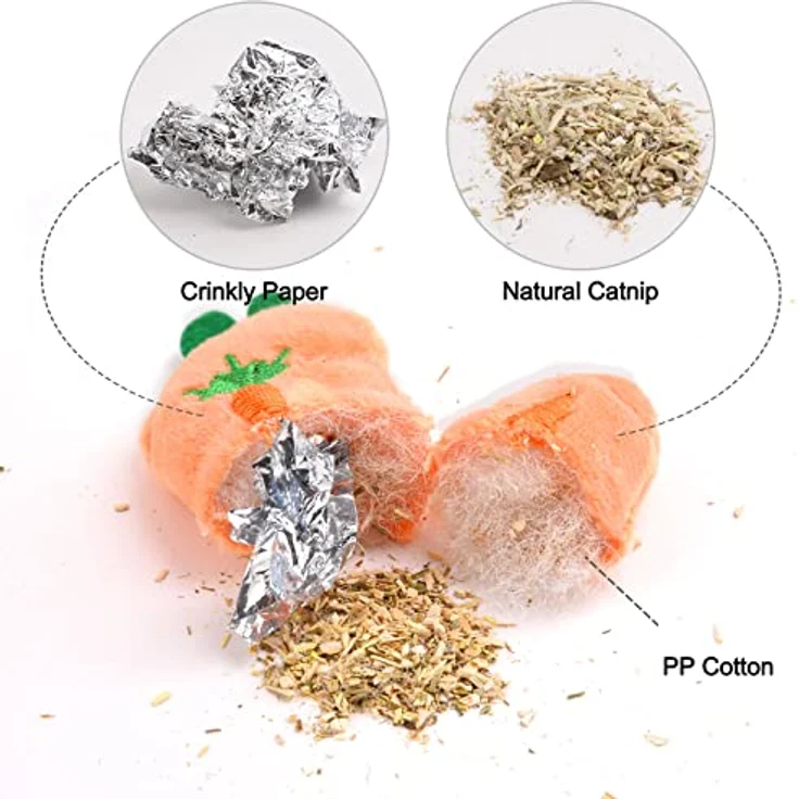 onebarleycorn Katzenminze Katzenspielzeug Set, 12-teilig mit Plüsch Katzenkissen und Knisterbällen, verschiedene Designs und Farben – Bild 3