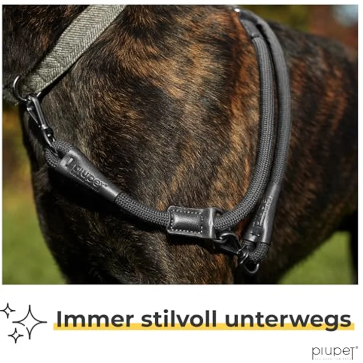 PiuPet® Hundeleine 2m, 3-fach längenverstellbar für große & kleine Hunde, schwarz, aus Baumwoll-Polyester mit robusten Karabinerhaken – Bild 2