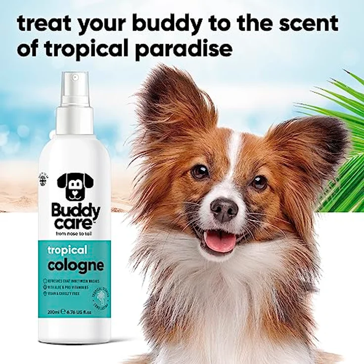 Buddycare Hund-Cologne Tropical, Erfrischendes Hunde-Parfüm mit Aloe & Pro-Vitamin B5 für glänzendes Fell, 200 ml – Bild 3