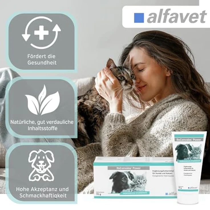 Alfavet ReConvales Power, Diät-Ergänzungsfuttermittel für Hunde und Katzen, hochkalorische Päppelpaste bei Untergewicht, Tube 70 g – Bild 3