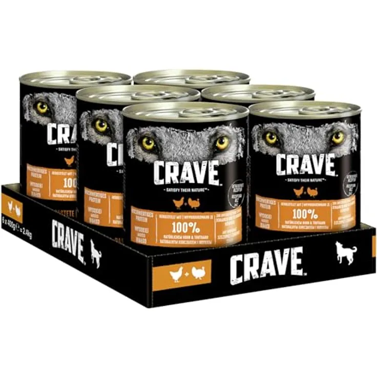 Crave Sparpaket Adult Hundefutter, 24 x 400 g - Huhn und Truthahn, getreidefrei, hoher Proteingehalt, ohne Zucker und Farb- und Konservierungsstoffe