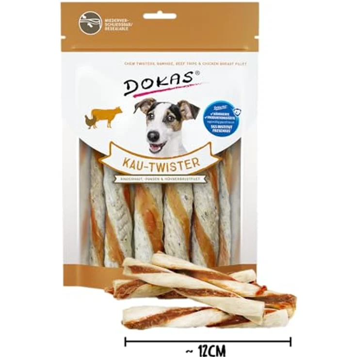 DOKAS Kau-Twister mit Rinderhaut, Pansen & Hühnerbrustfilet – Getreidefreier Premium Hundesnack, 200g – Bild 2