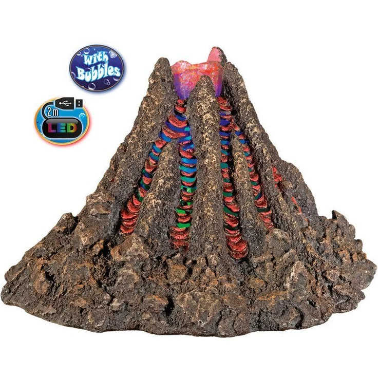 Nobby Aquariendeko Vulkan mit LED, detailreiche Polyresin-Figur für Süßwasseraquarien, Sauerstoffversorgung durch Luftblasen