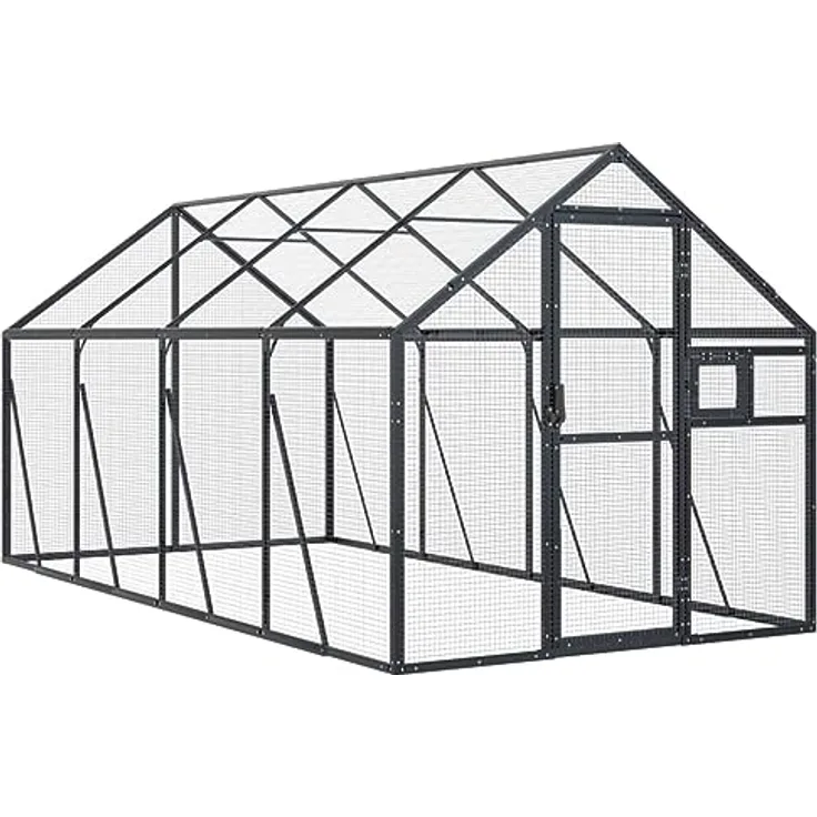 vidaXL Voliere, Vogelkäfig für Außenbereich mit Wire Mesh Grids, stabiler Anthrazit Aluminium-Rahmen, abschließbare Tür und Fenster
