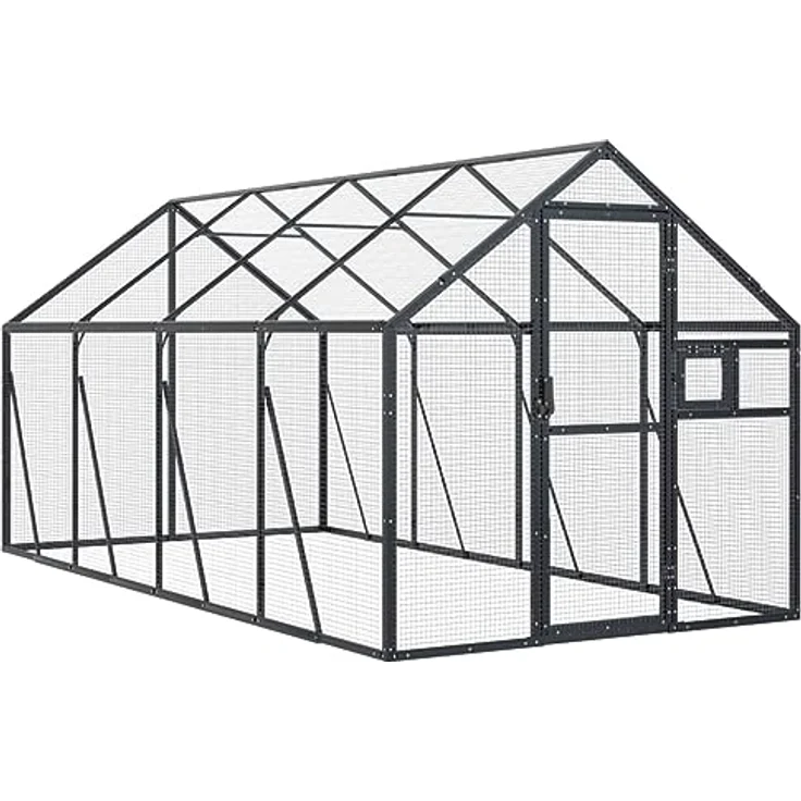 vidaXL Voliere, Vogelkäfig für Außenbereich mit Wire Mesh Grids, stabiler Anthrazit Aluminium-Rahmen, abschließbare Tür und Fenster – Bild 1