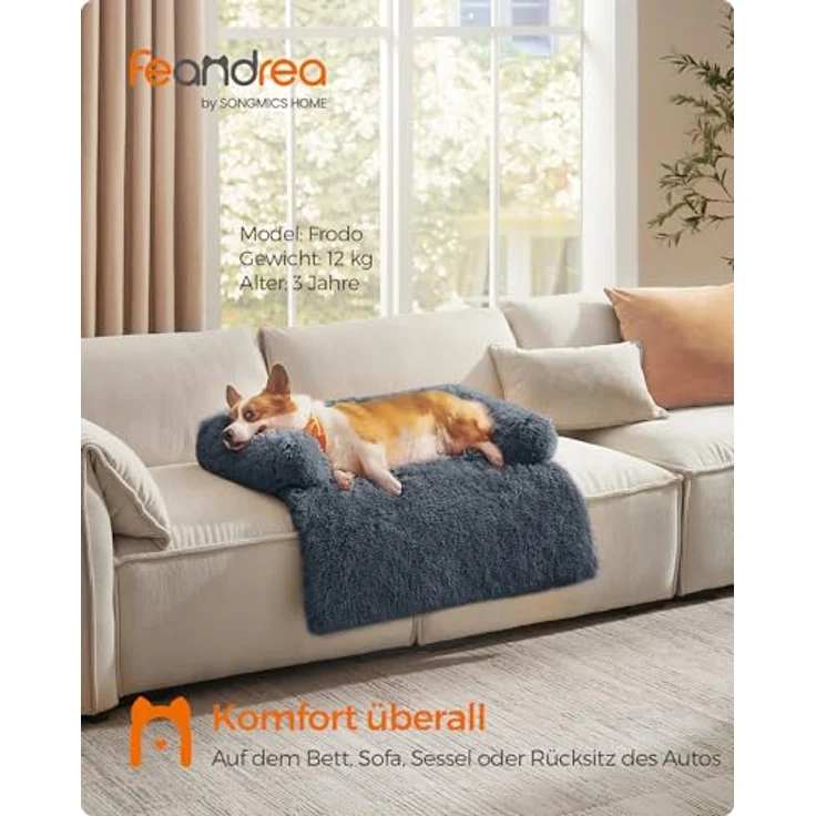 Feandrea FluffyHug Hundebett Plüsch, Größe L, für mittelgroße Hunde bis 25 kg, 95 x 85 x 16 cm, dunkelgrau, wasserabweisend mit waschbarem Bezug – Bild 2