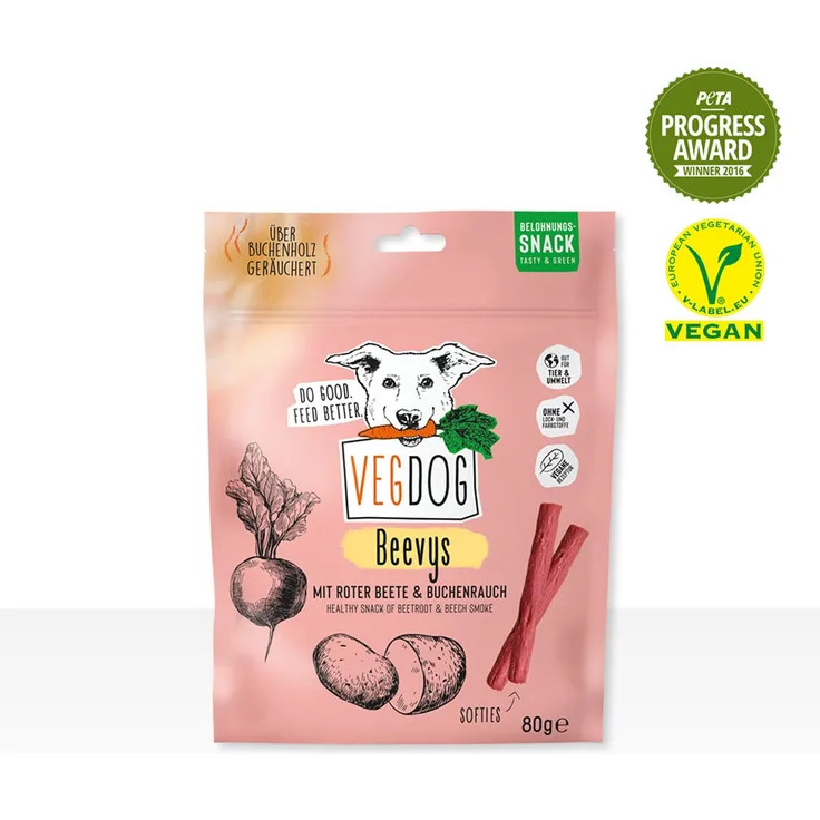 VEGDOG Beevys, pflanzliche Hundesnacks mit Roter Beete und Buchenrauch, 80g
